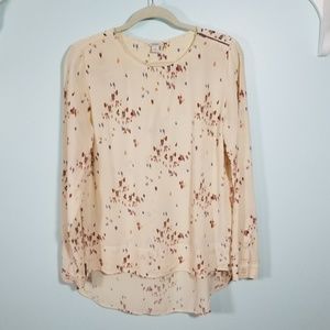 Fossil Silk Printed Exposed Zip Hi Low Hem Blouse